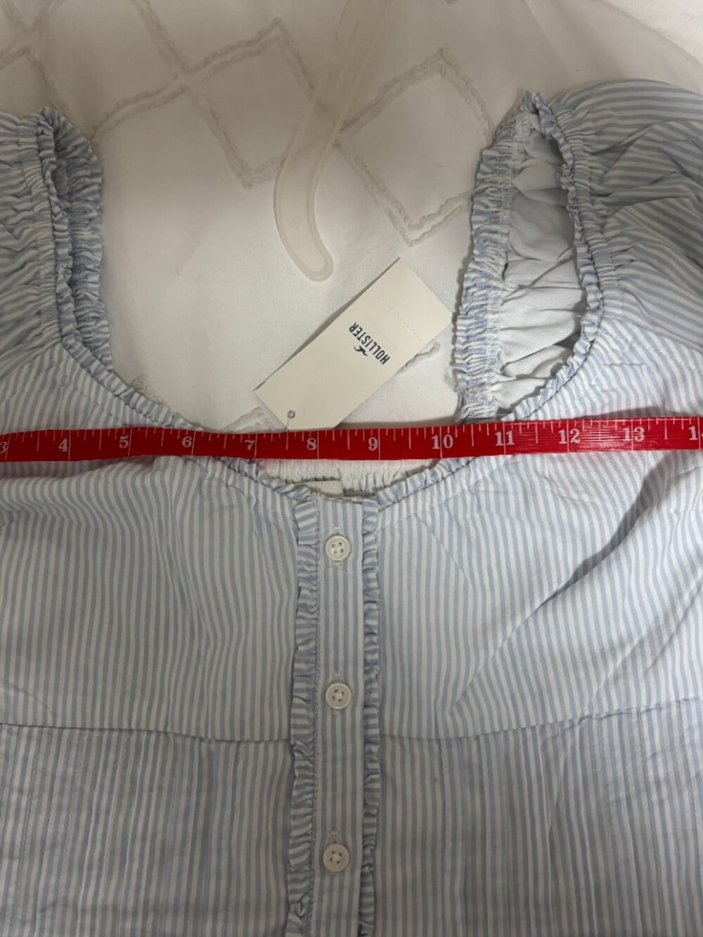 Hollister Blue White Stripe Cap Sleeve Smocked Peplum Blouse NWT M - Picture 10 of 11